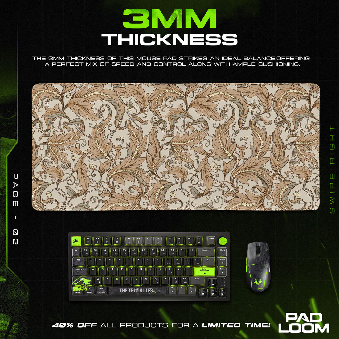 Art Nouveau Mouse Pad, Flowing Leaf Pattern Gaming Desk Mat