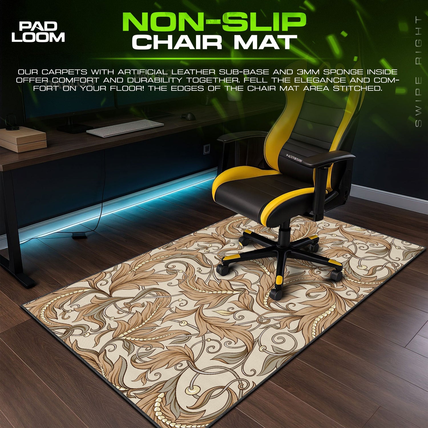 Art Nouveau Mouse Pad, Flowing Leaf Pattern Gaming Desk Mat Padloom