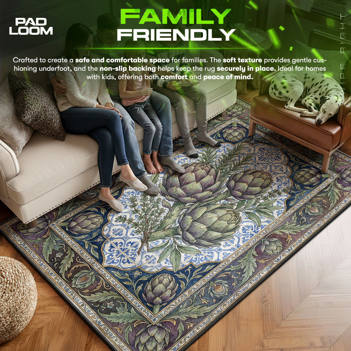 Floor character design printed on rug