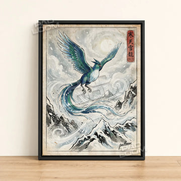 Articuno Blizzard Pokemon poster - framed canvas wall art in a black frame