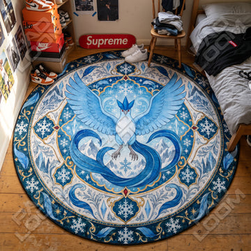 Articuno Soaring Pokemon round rug on a bedroom floor - Pokemon chair mat