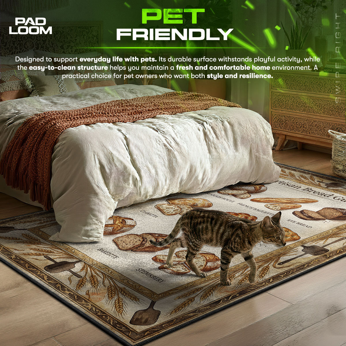Artisan Bread themed area rug for home decor fans