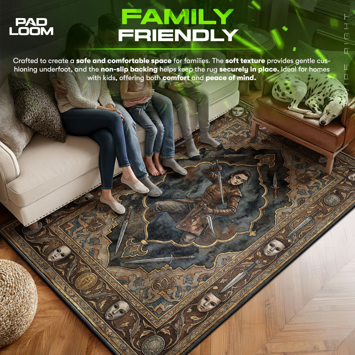 Arya area rug showing full home decor artwork