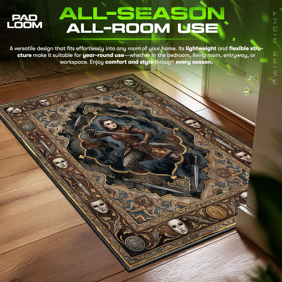 Arya Stark Hall Faces Game Thrones Room fan rug — premium quality print