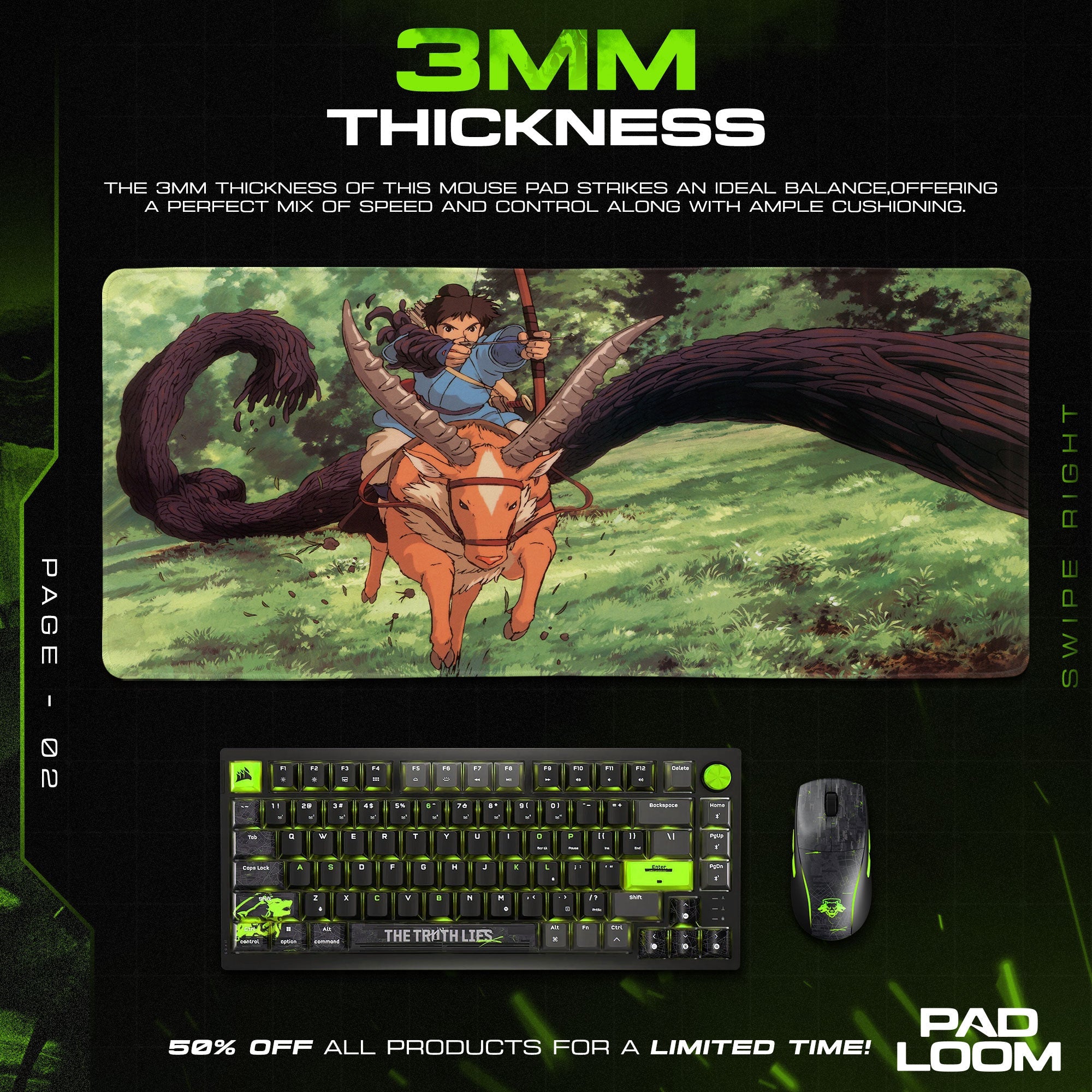 Ashitaka Forest Ride Mouse Pad - Studio Ghibli Anime Desk Mat Padloom