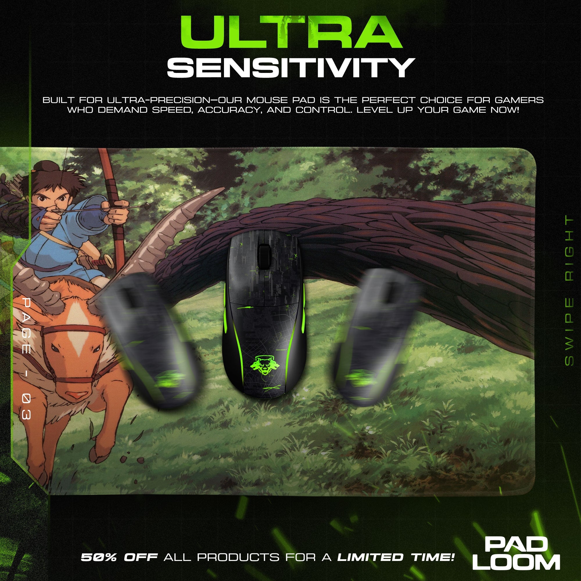 Ashitaka Forest Ride Mouse Pad - Studio Ghibli Anime Desk Mat Padloom