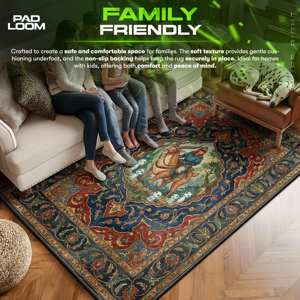 Ashitaka area rug showing full home decor artwork