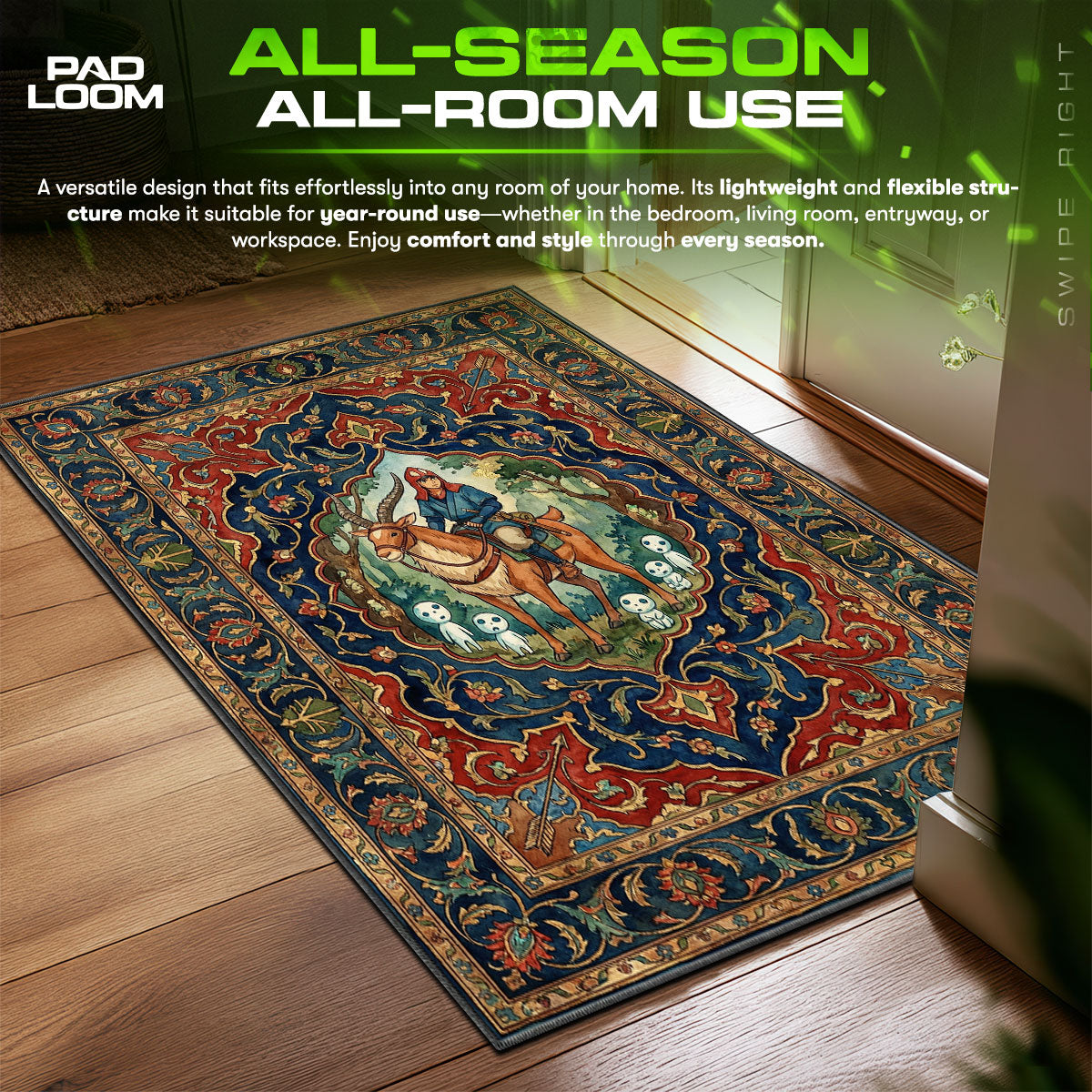 Ashitaka Yakul Journey Princess Mononoke Chair fan rug — premium quality print