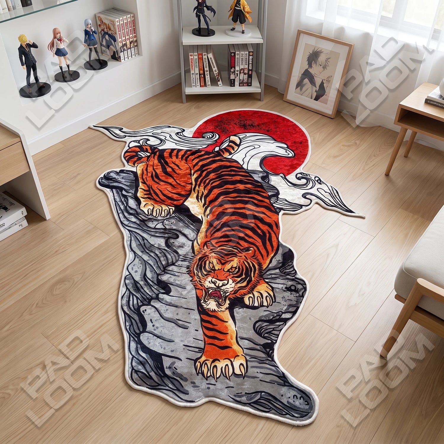 Asian Tiger Rug - Shaped Man Cave Area Rug