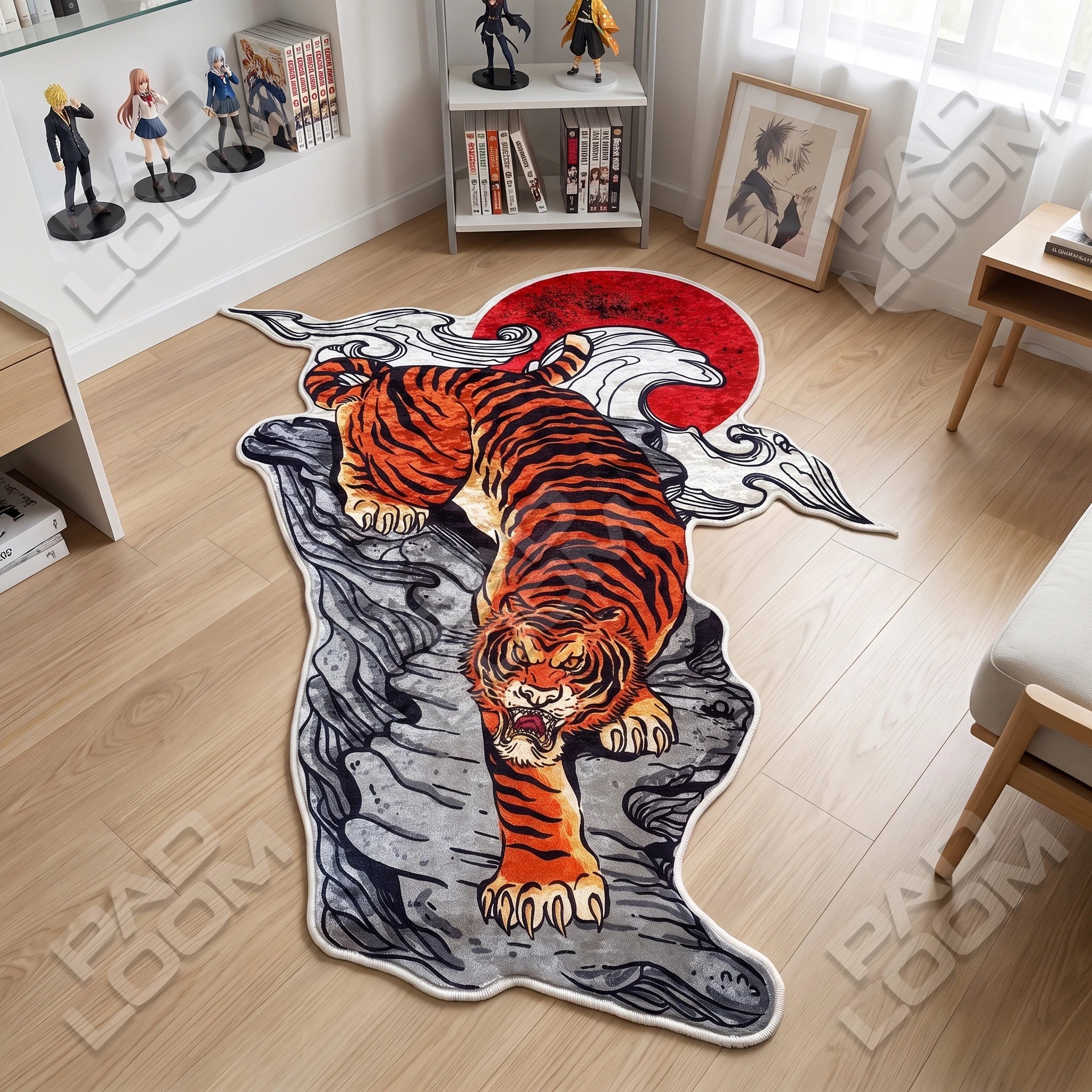 Asian Tiger Rug - Shaped Man Cave Area Rug