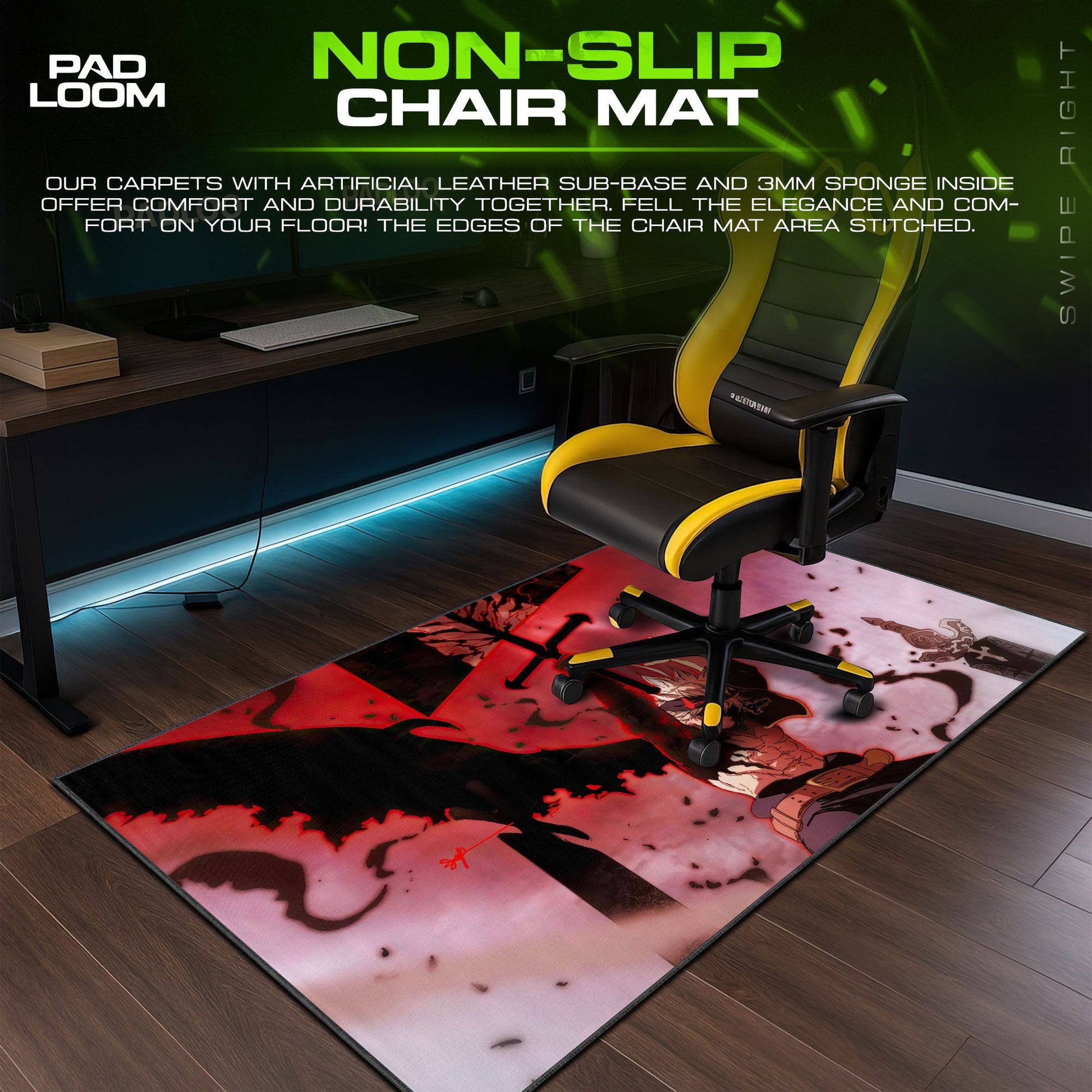 Asta Black Divider Mouse Pad, Anime Gaming Desk Mat Padloom