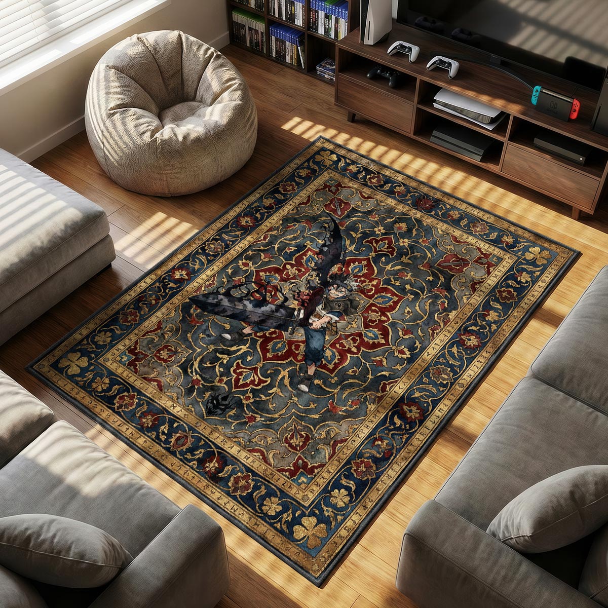 Asta Black Form Rug - Black Clover Chair Mat