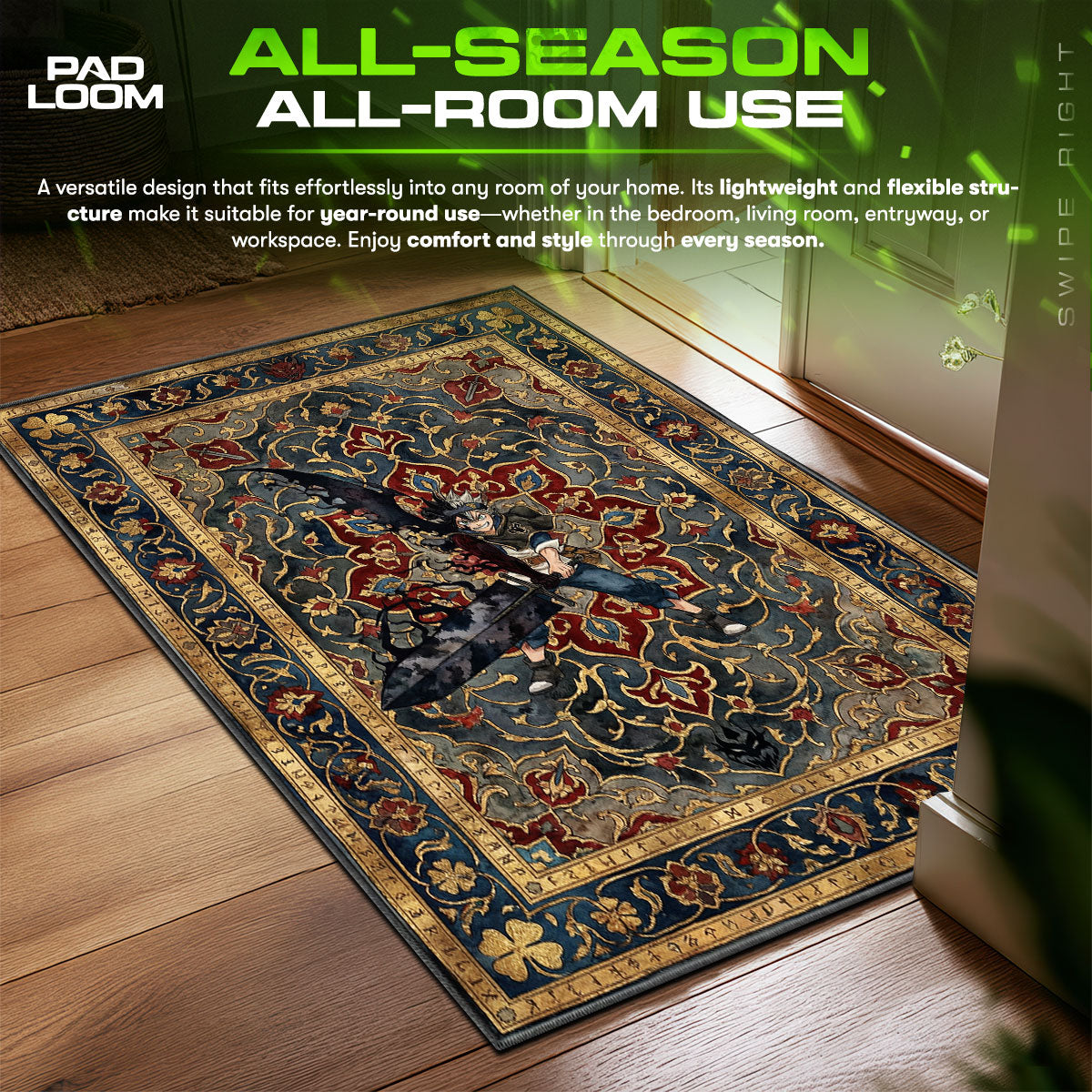 Asta Black Form Rug - Black Clover Chair Mat