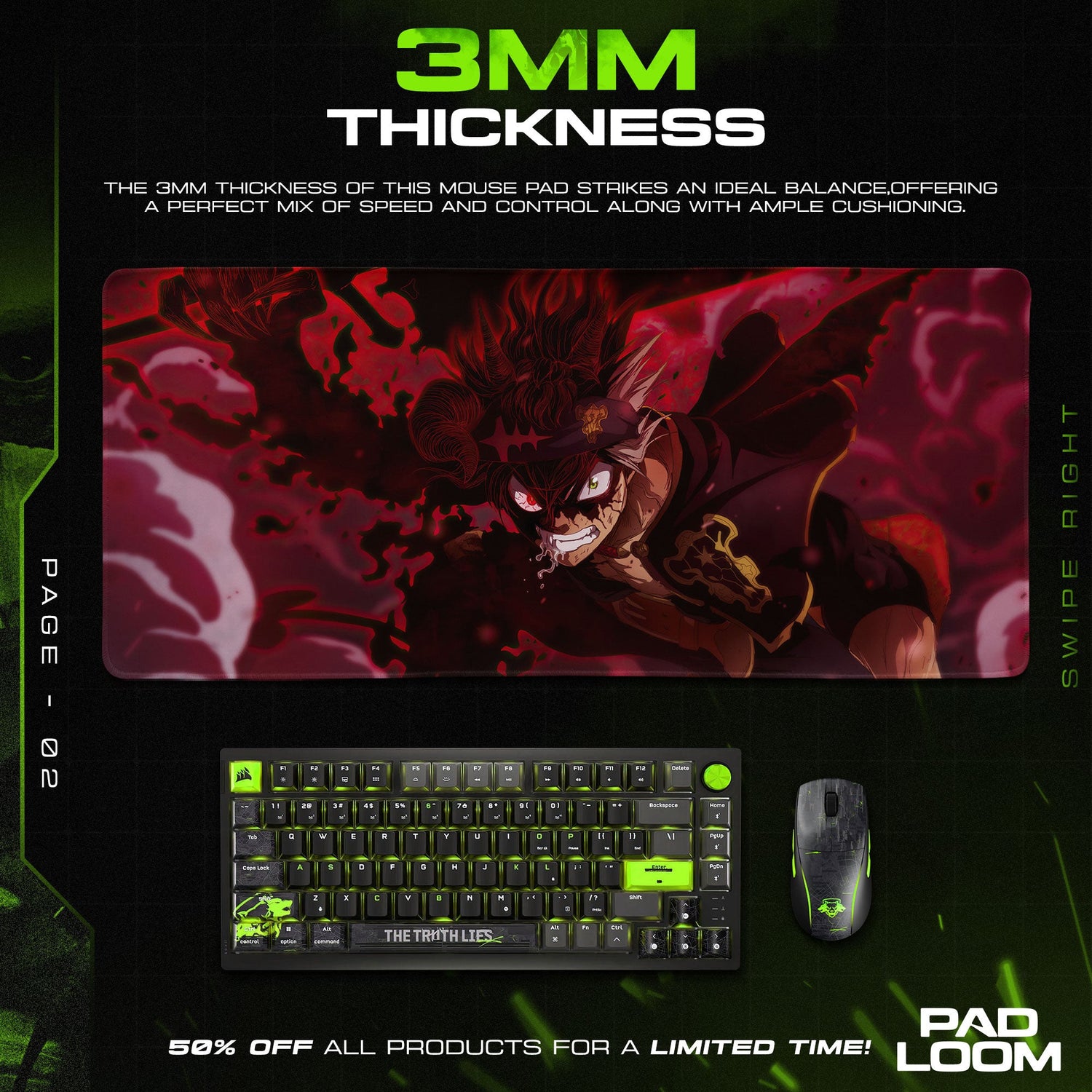 Asta Dark Grimoire Mouse Pad, Anime Gaming Desk Mat Padloom