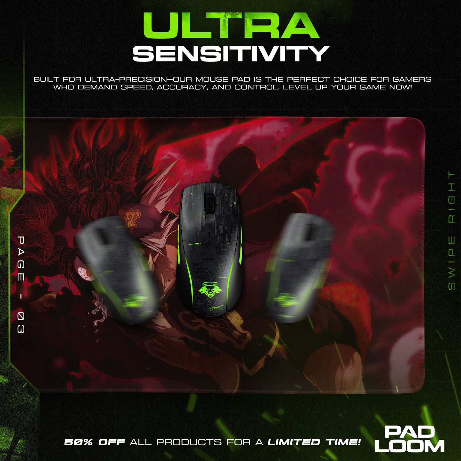 Asta Dark Grimoire Mouse Pad, Anime Gaming Desk Mat Padloom