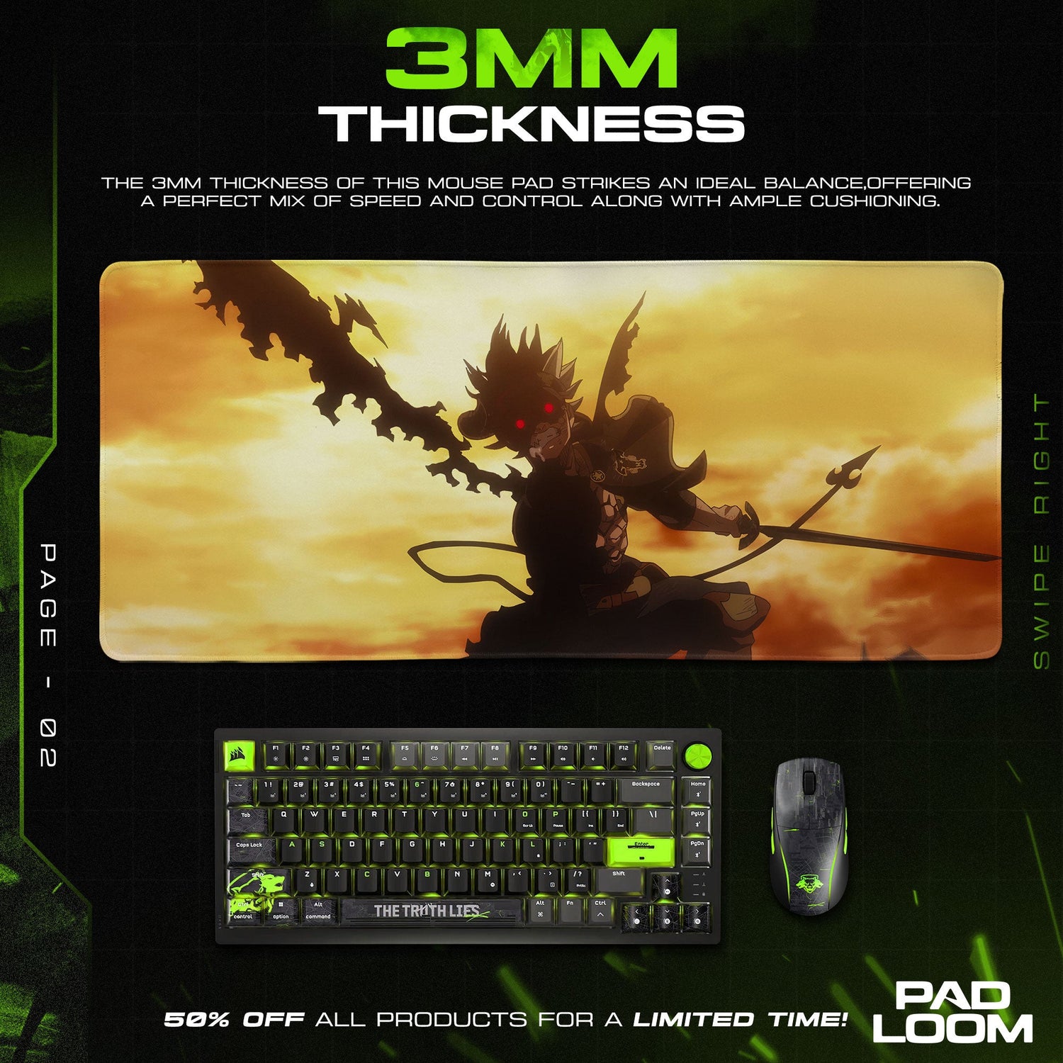 Asta Demon Form Mouse Pad - Shadow Flame Anime Desk Mat Padloom