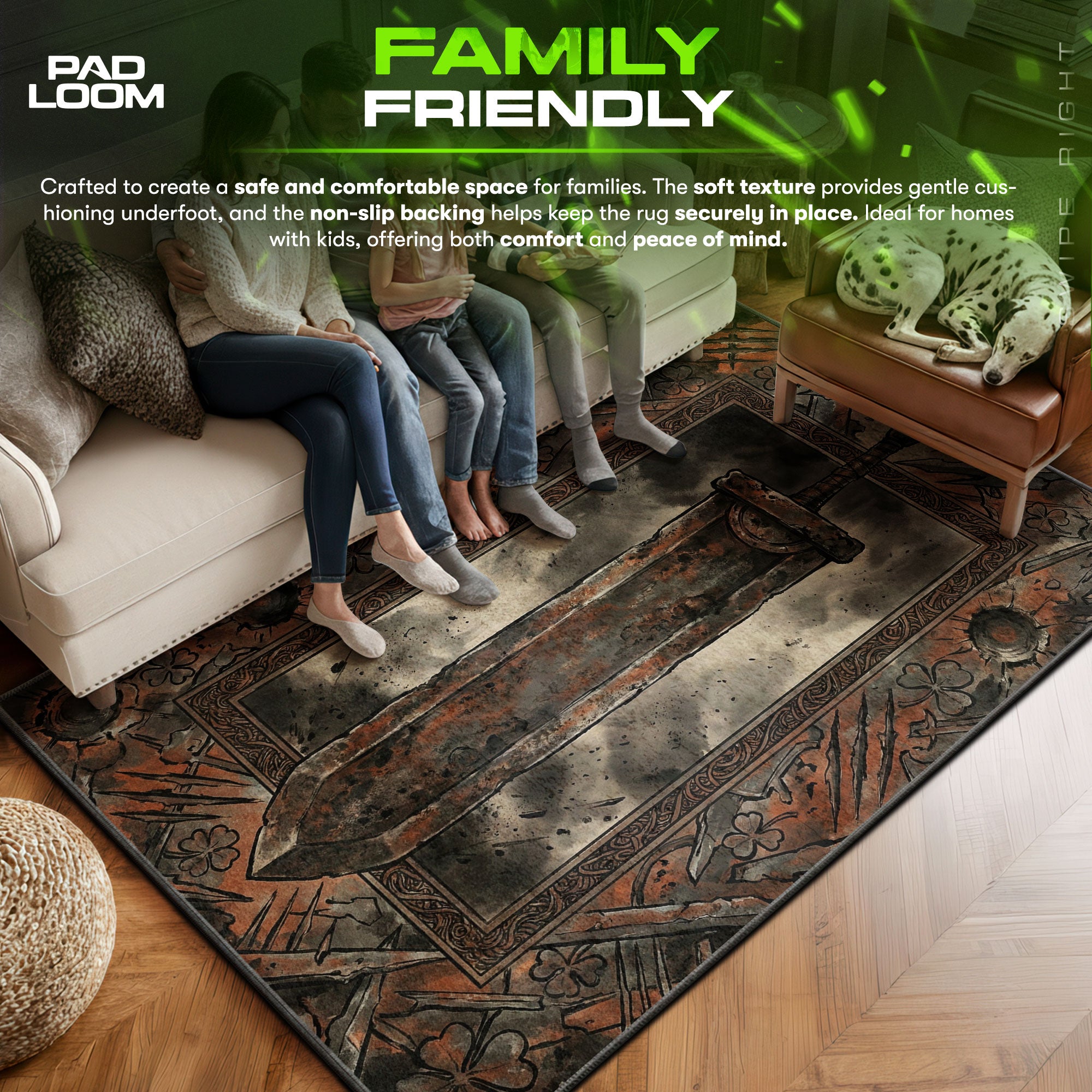 Asta area rug showing full home decor artwork