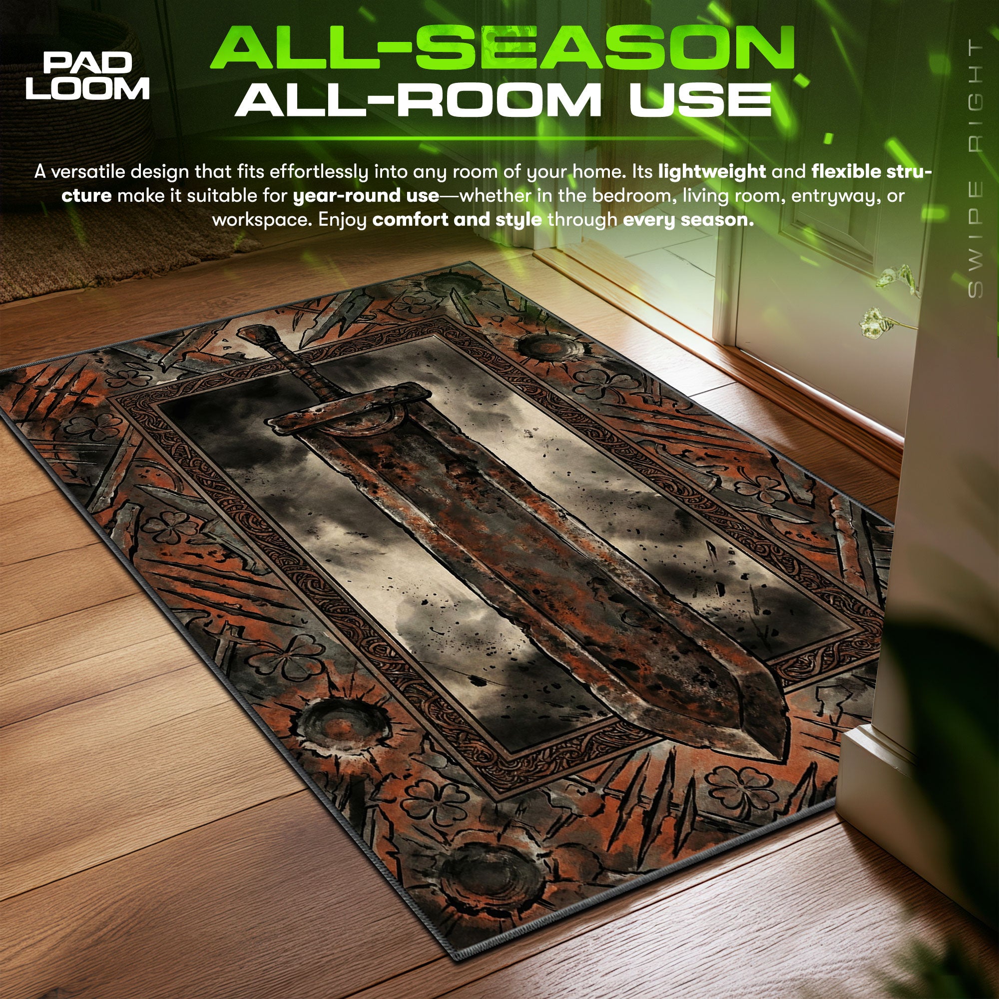 Asta Demon Slayer Sword Grunge Black Clover Chair fan rug — premium quality print