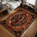 Large Demon Slayer sword surrounded by red flames and chains with skull borders area rug and floor mat