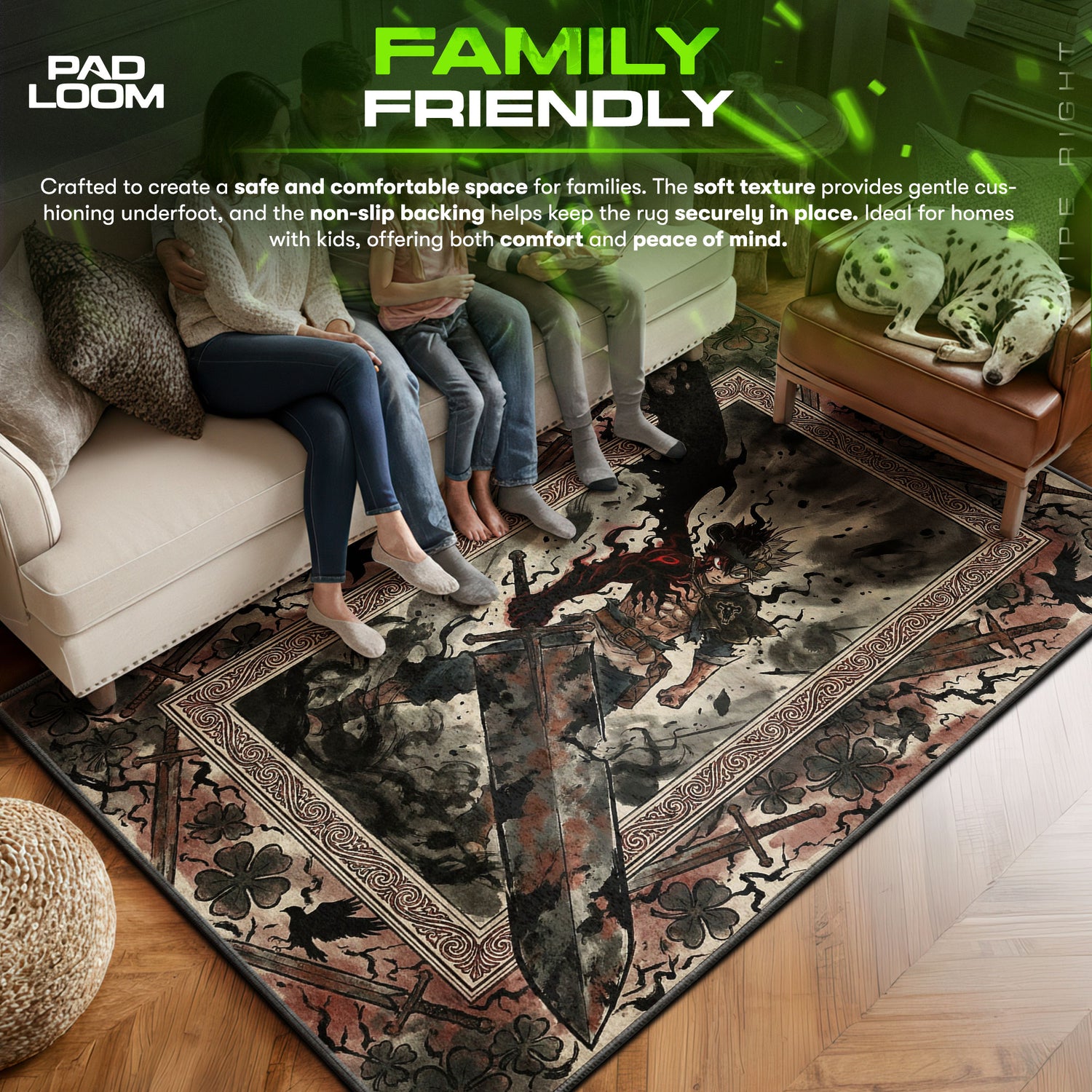 Yami area rug showing full home decor artwork