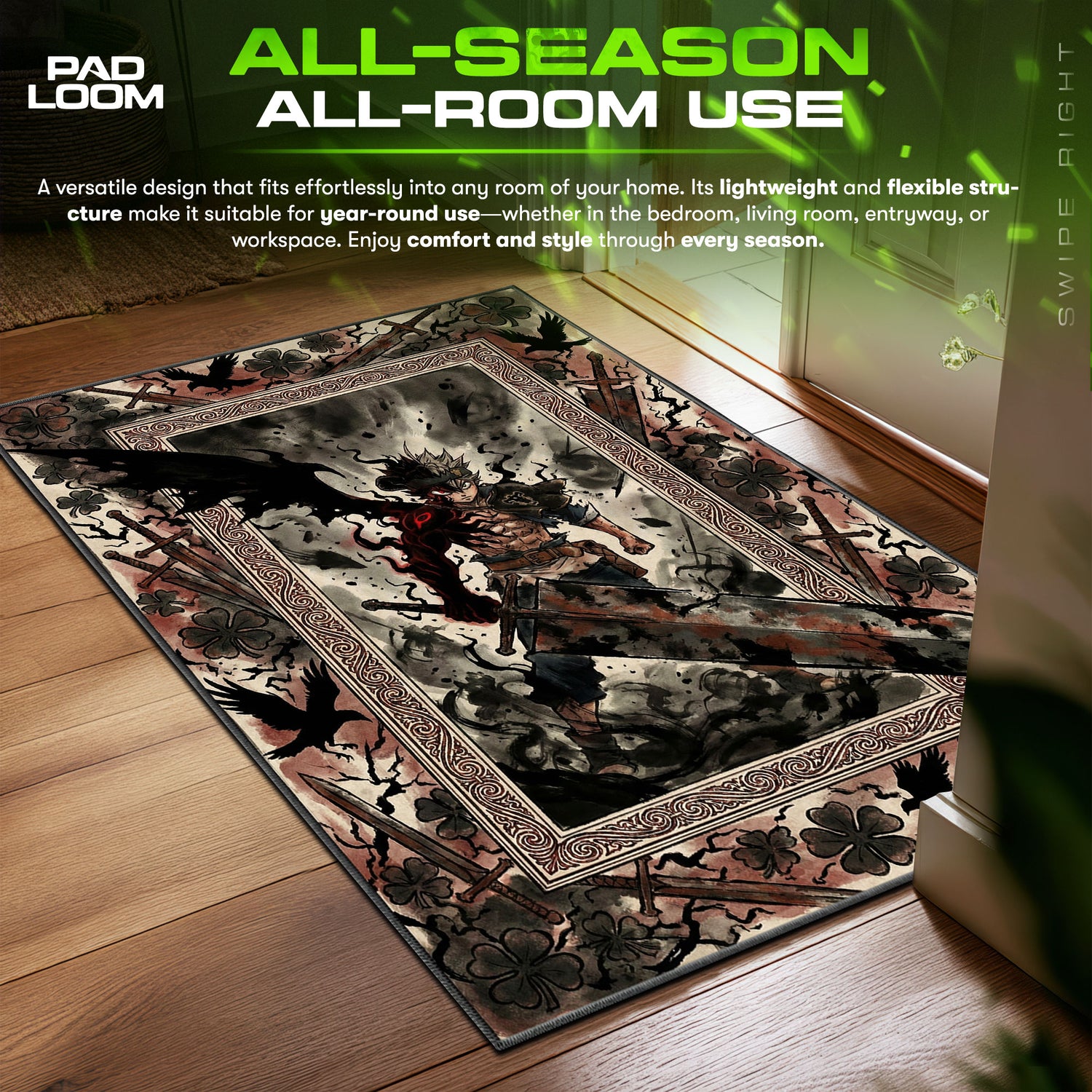 Yami Dark Magic Slash Black Clover Chair fan rug — premium quality print