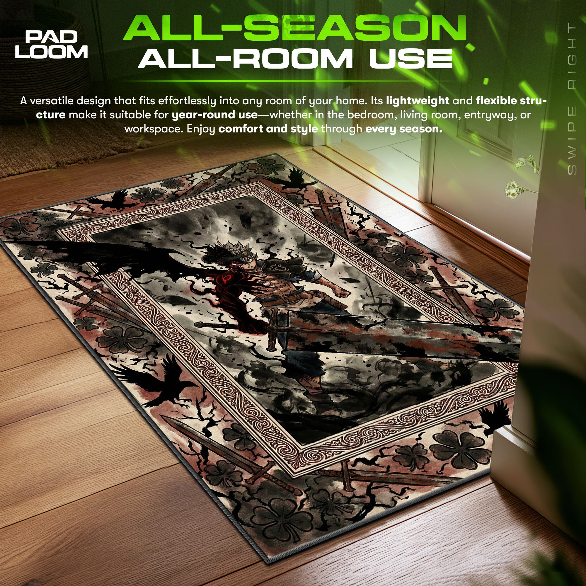 Yami Dark Magic Slash Black Clover Chair fan rug — premium quality print