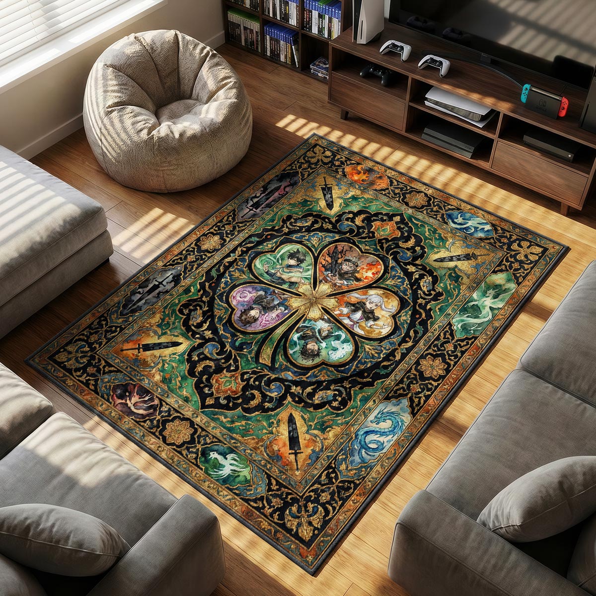 Asta Five Leaf Grimoire Rug - Black Clover Chair Mat