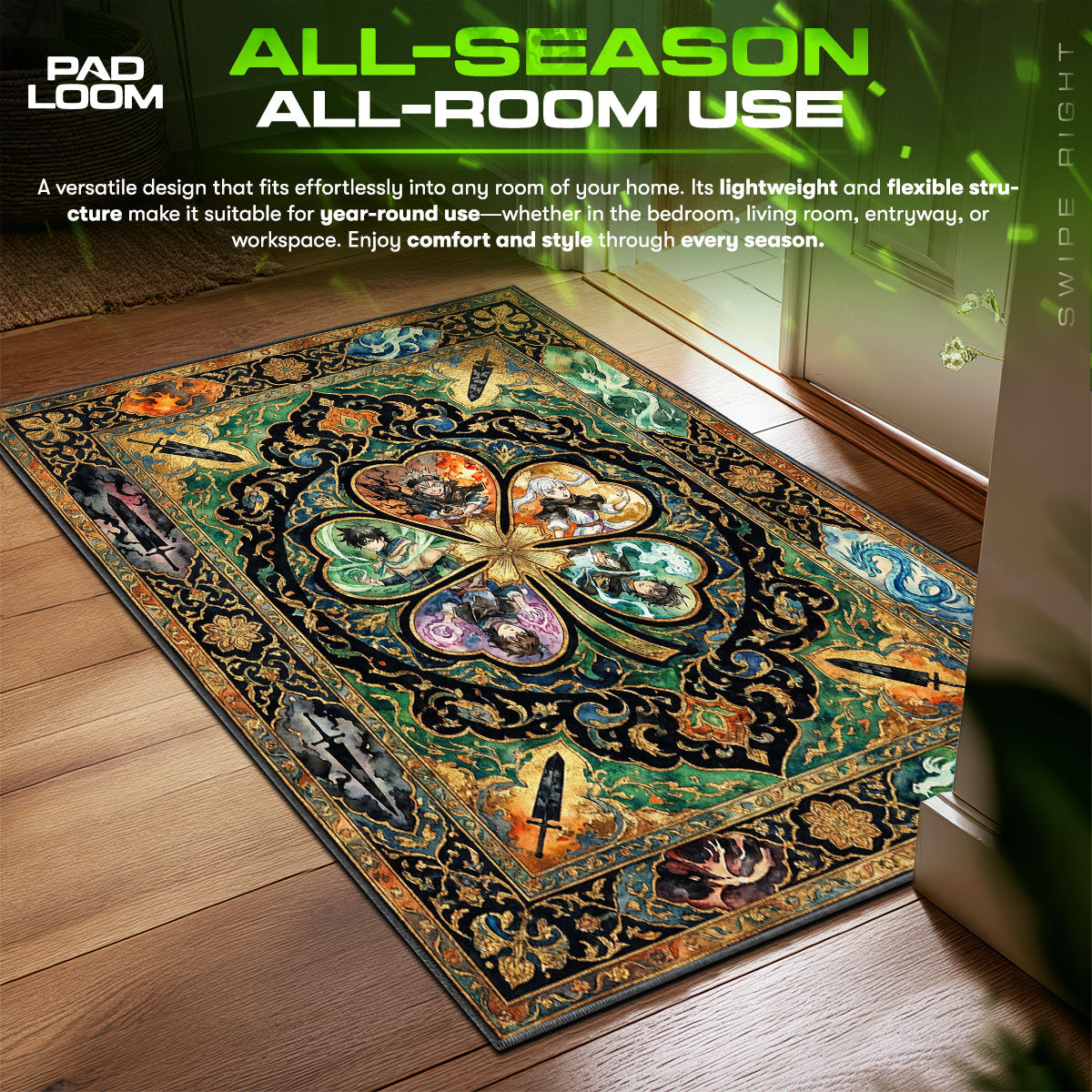 Asta Five Leaf Grimoire Rug - Black Clover Chair Mat