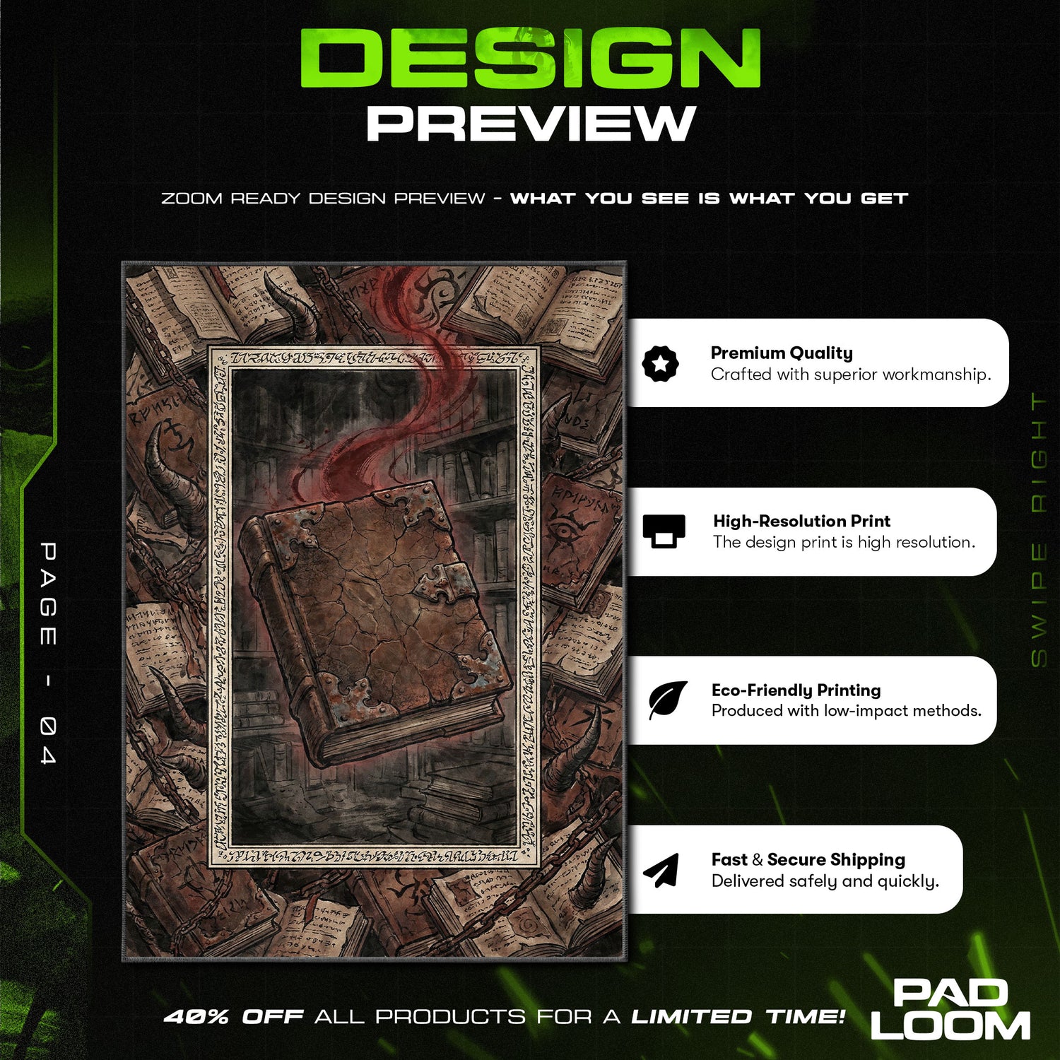 Asta Zauberbuch Dunkle Fantasie Teppich - Schwarzer Kleeblatt Stuhlmatte