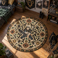 Asta Lunging round rug shown in a styled room - Black Clover area rug