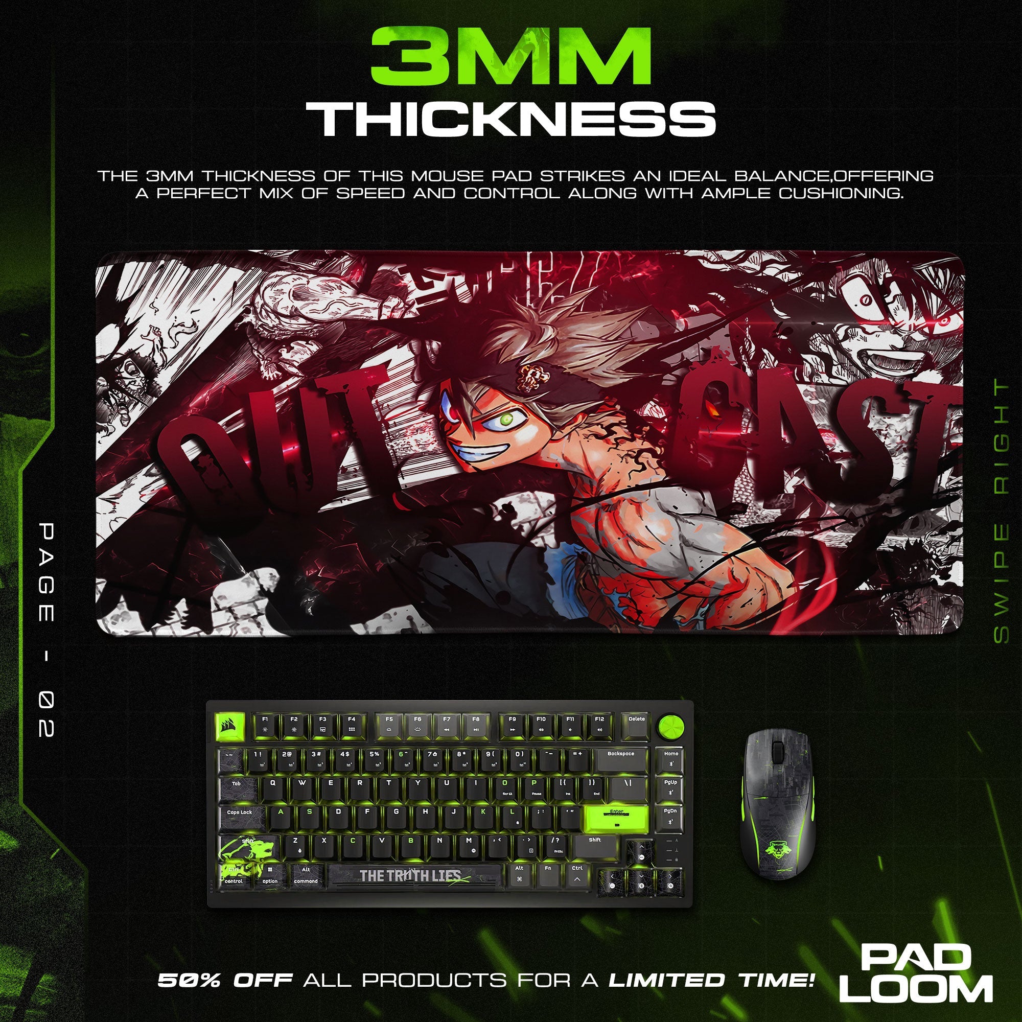 Asta Rage Form Mouse Pad, Anime Gaming Desk Mat Padloom