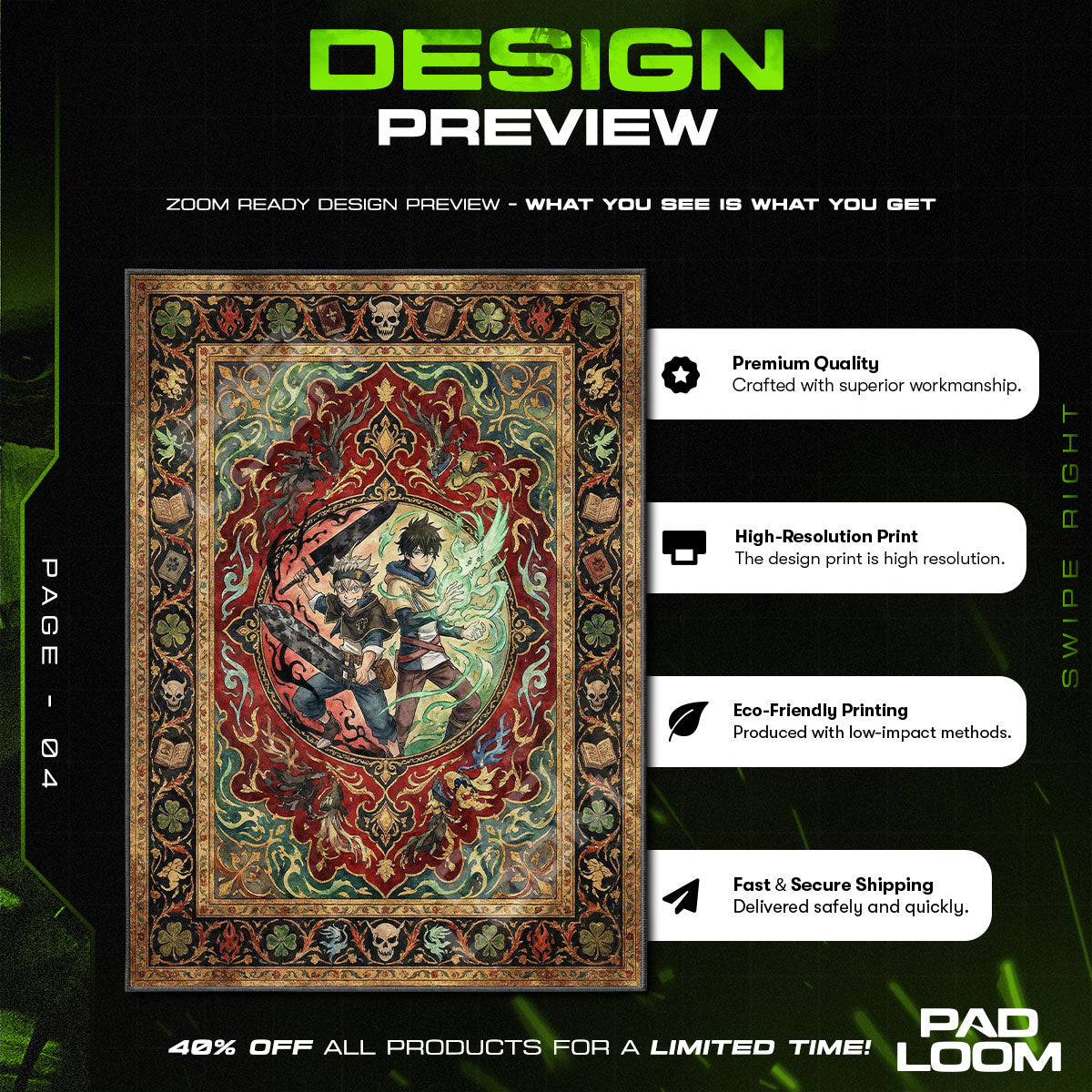 Asta & Yuno Eternal Rivals Rug - Black Clover Chair Mat