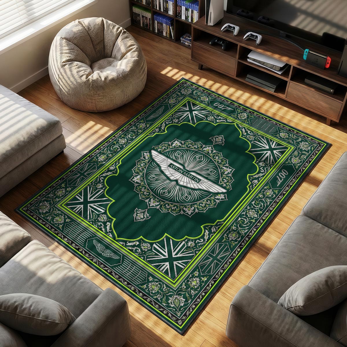 Aston Martin themed area rug for home decor fans