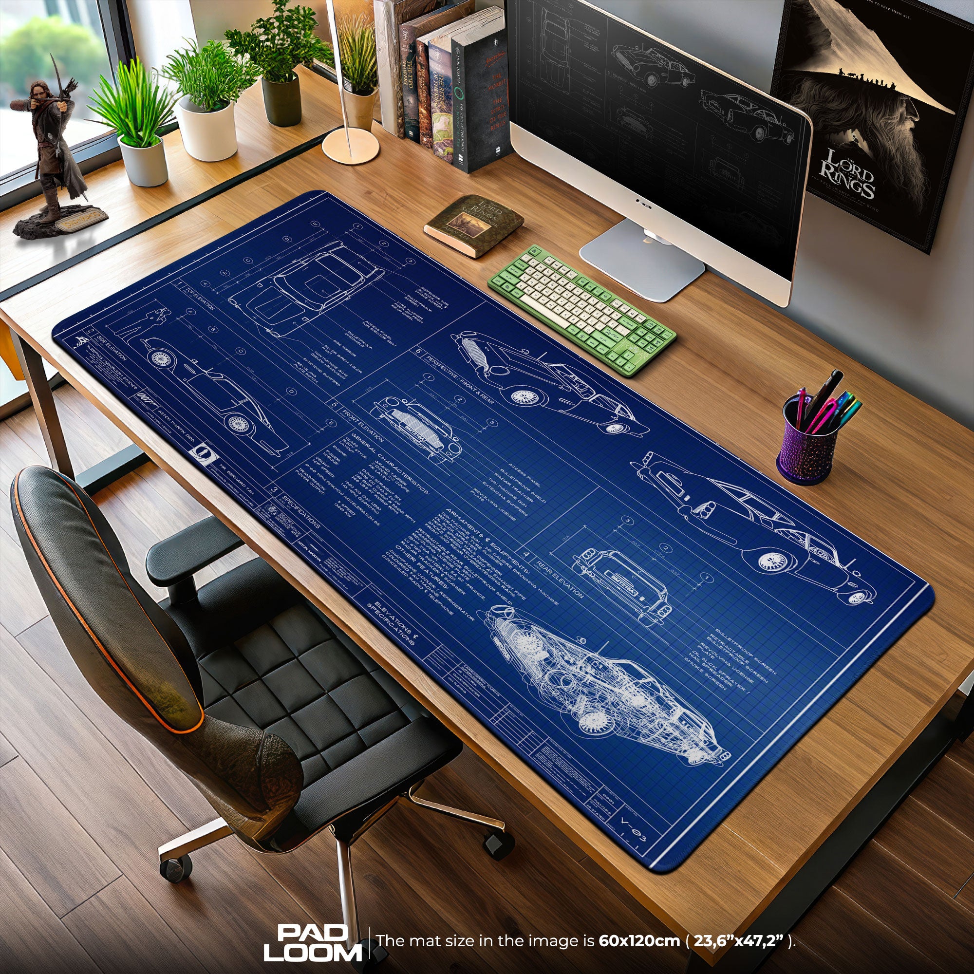Aston Martin DB5 Blueprint Mouse Pad, Classic Car Desk Mat