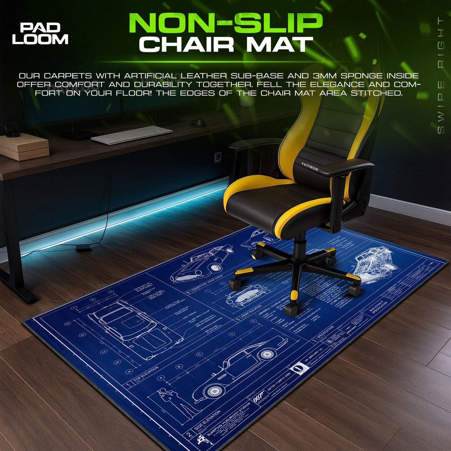 Aston Martin DB5 Blueprint Mouse Pad, Classic Car Desk Mat Padloom