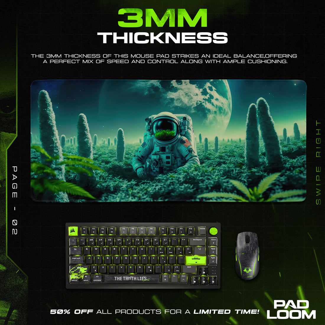 Astronaut Explorer Mouse Pad, Alien Landscape Gaming Desk Mat