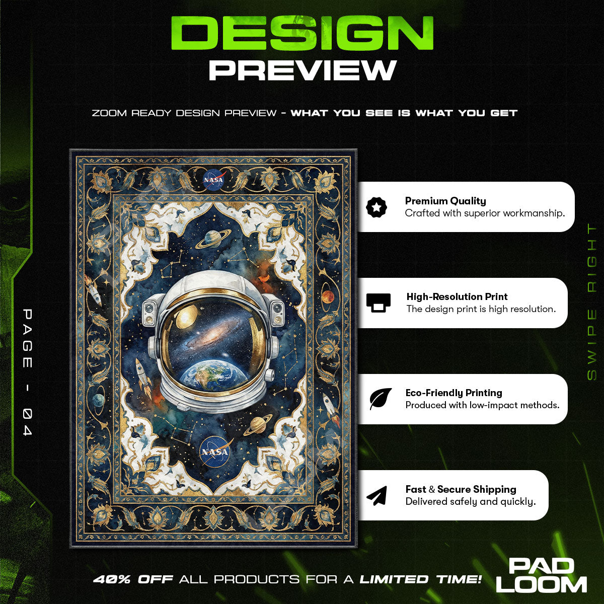 Astronaut Helmet Galaxy Rug — Space Explorer Area Rug