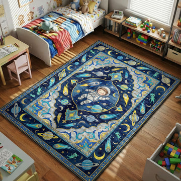 cute astronaut space planets rockets galaxy kids bedroom area rug