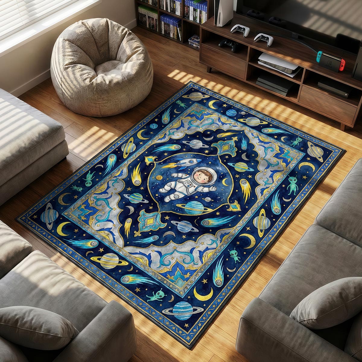 Astronaut Adventure themed area rug for Space fans