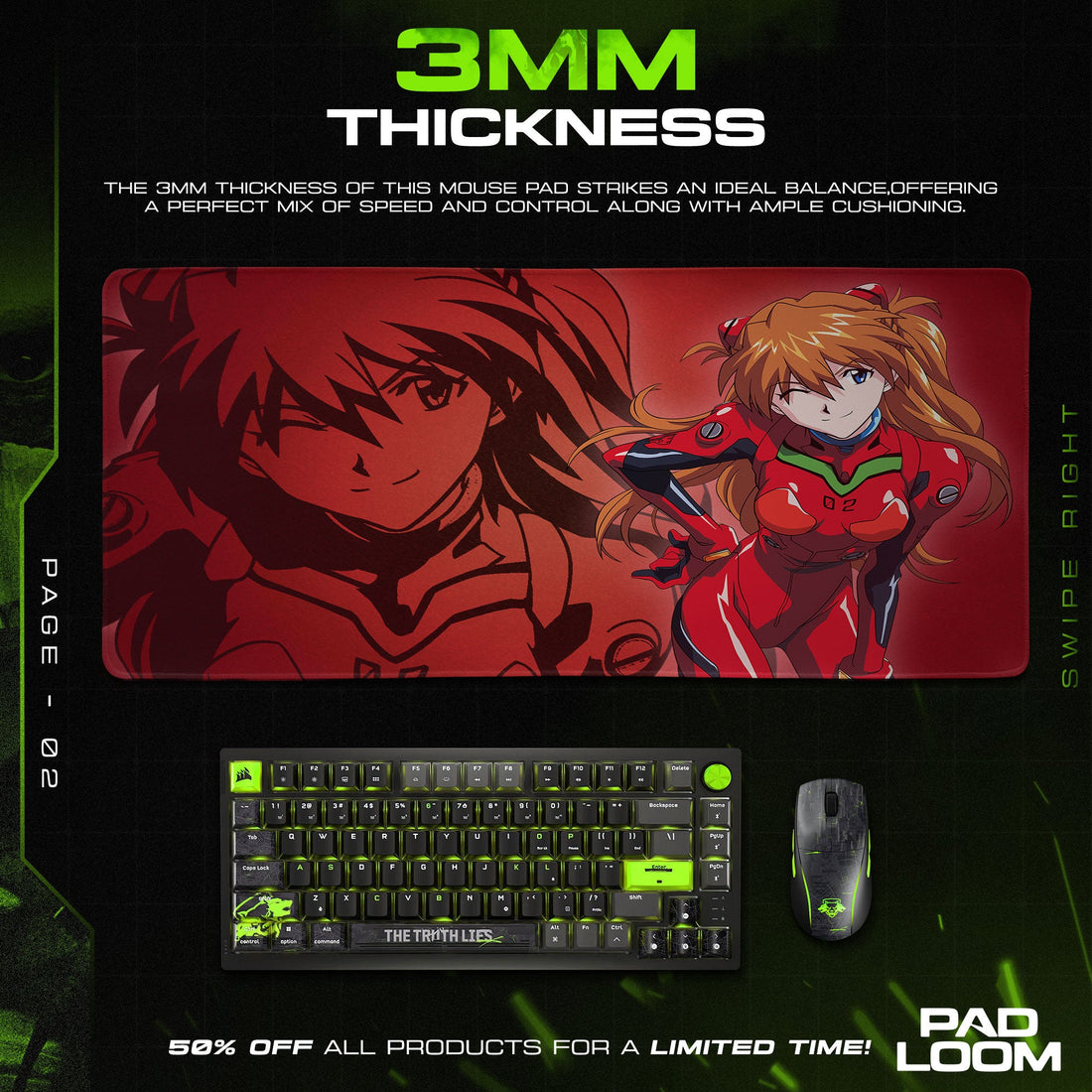 Asuka Dual Portrait Mouse Pad, Anime Gaming Desk Mat Padloom
