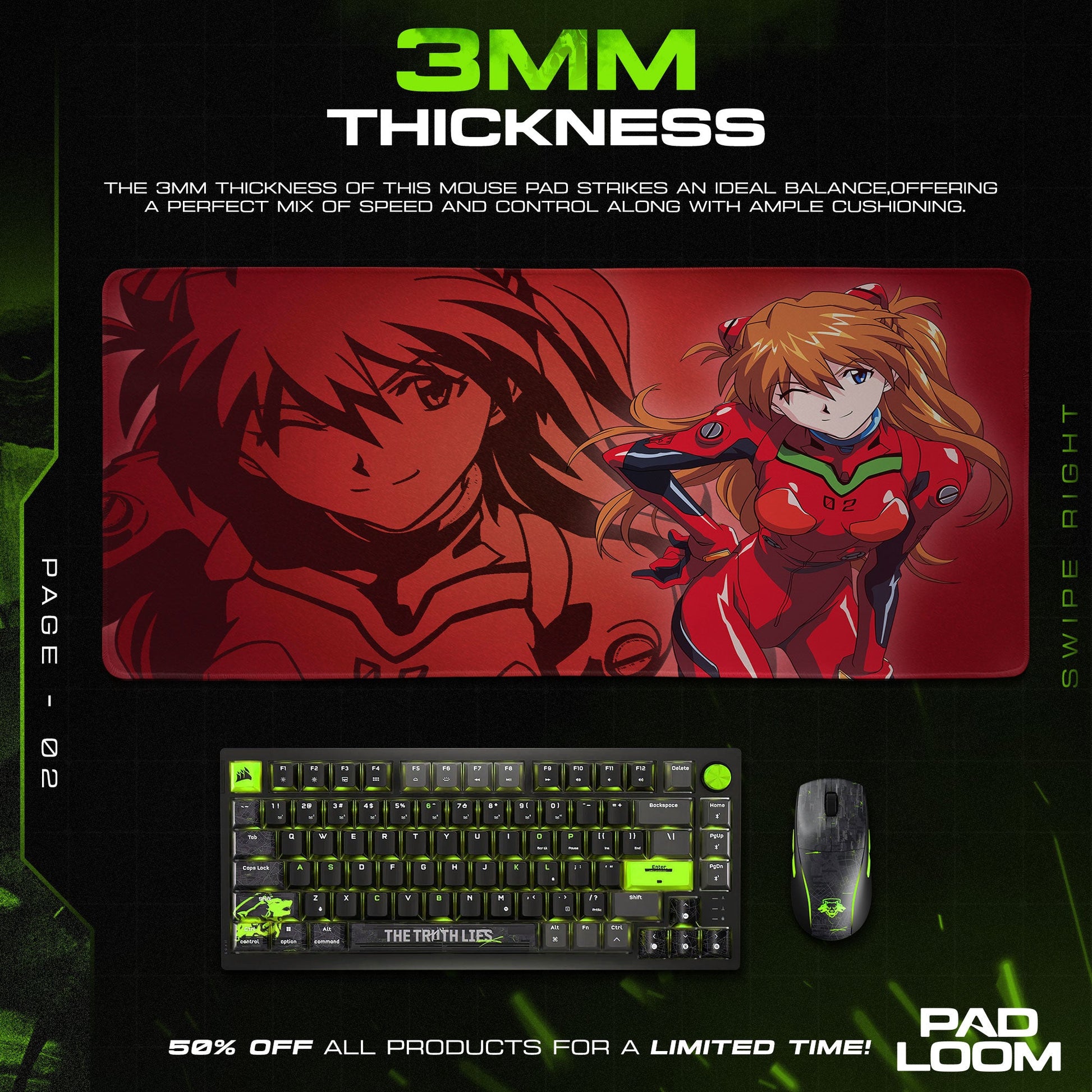 Asuka Dual Portrait Mouse Pad, Anime Gaming Desk Mat Padloom