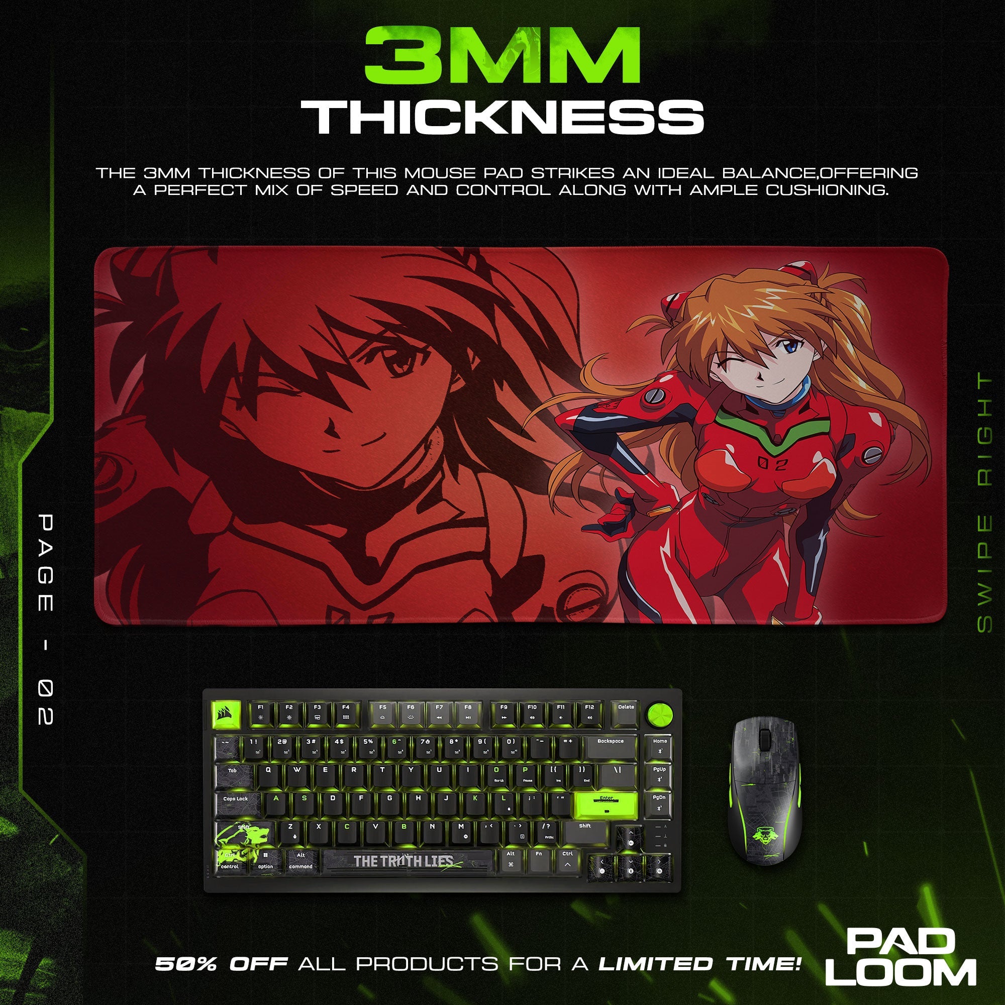 Asuka Dual Portrait Mouse Pad, Anime Gaming Desk Mat Padloom