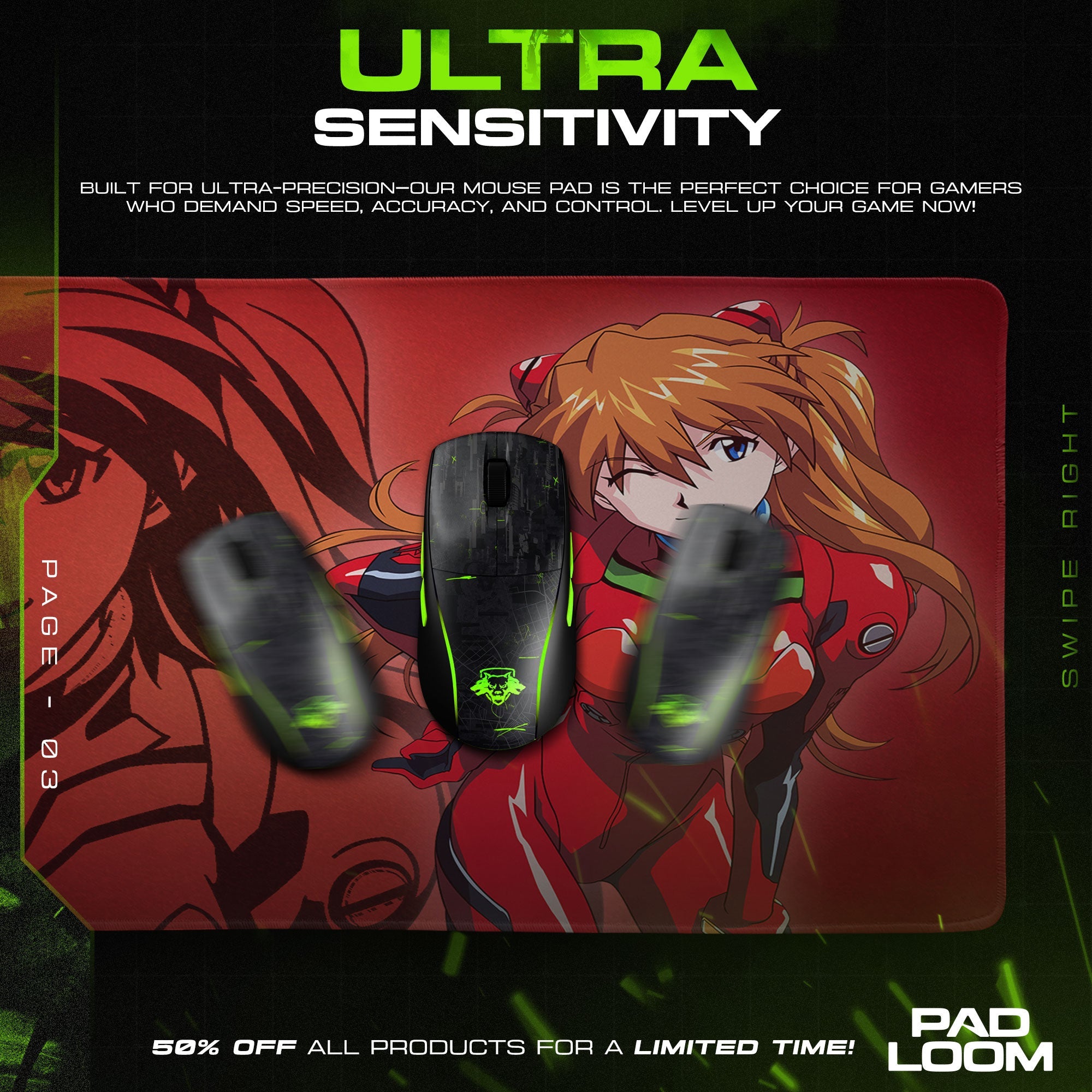 Asuka Dual Portrait Mouse Pad, Anime Gaming Desk Mat Padloom