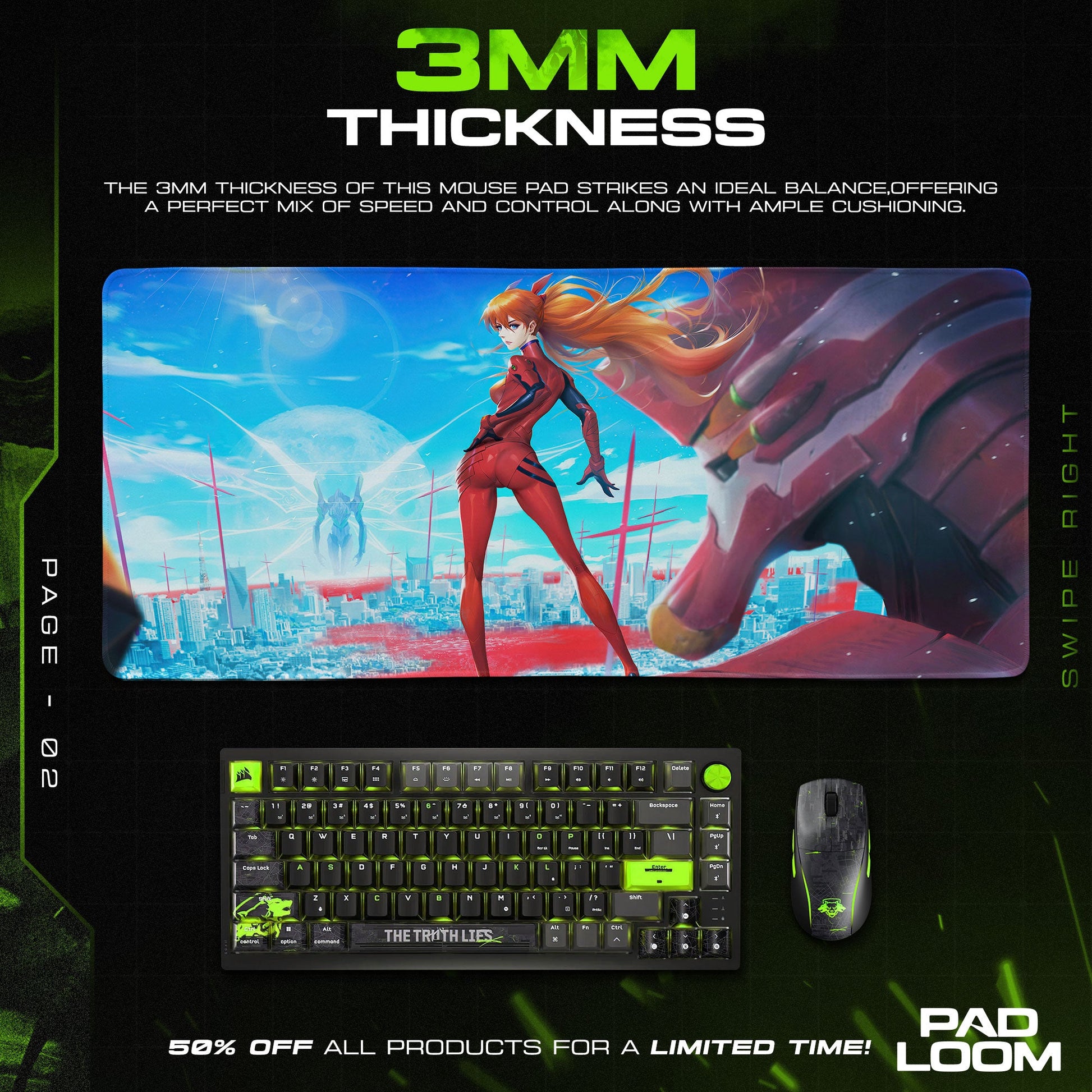 Asuka Neo City Mouse Pad, Anime Gaming Desk Mat Padloom