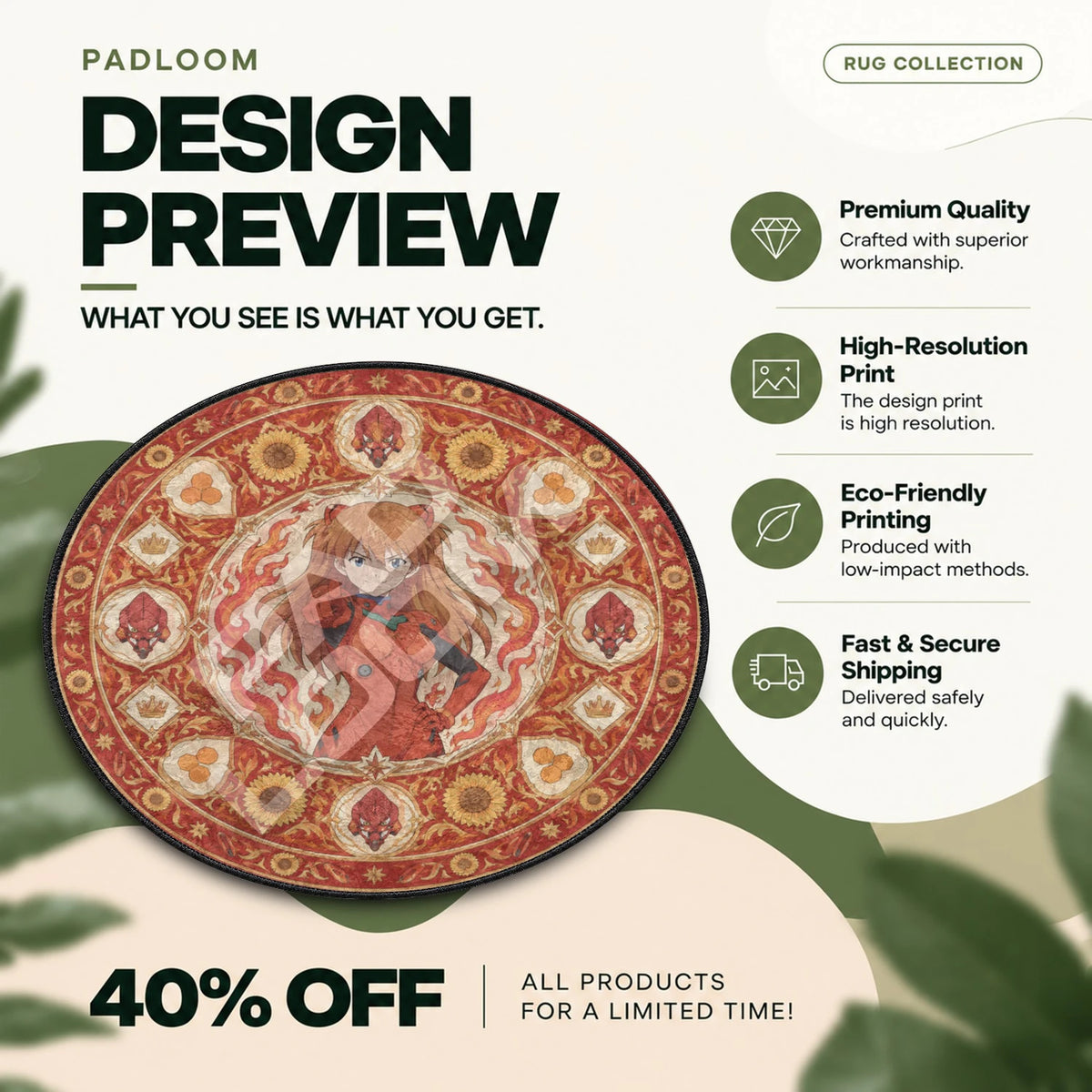 Asuka Pointing Evangelion round rug full design preview