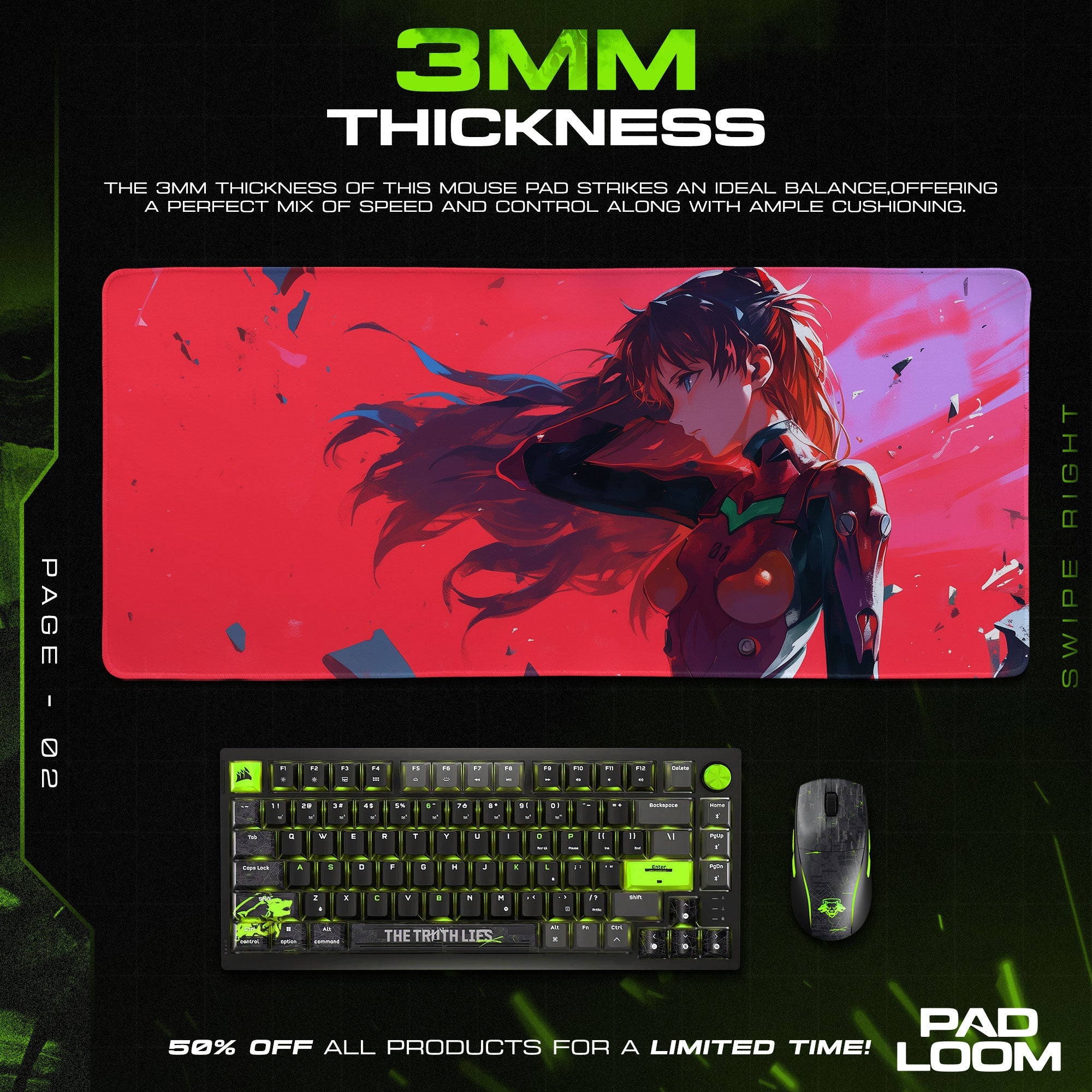 Asuka Red Horizon Mouse Pad, Anime Gaming Desk Mat Padloom