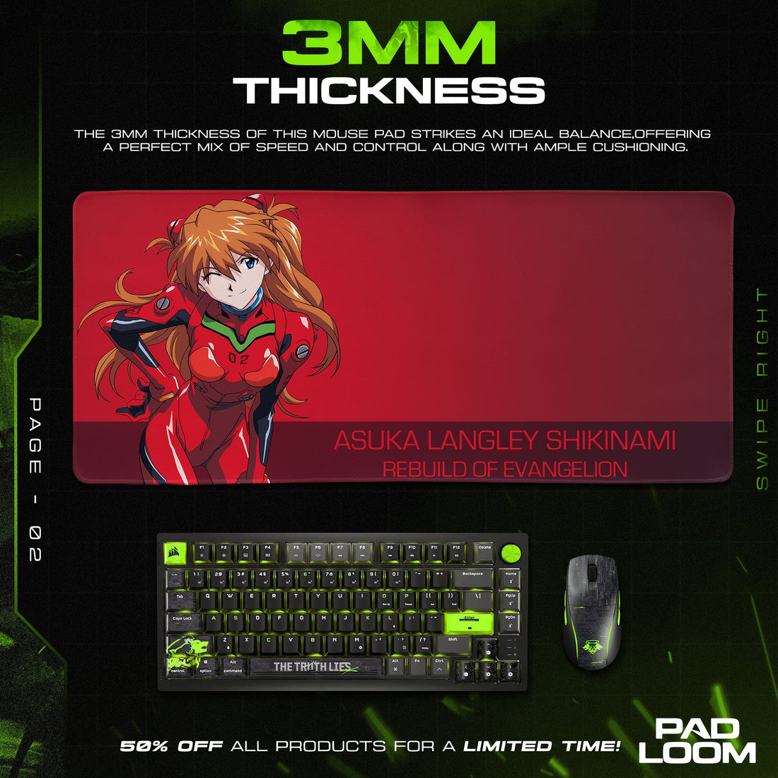 Asuka Red Suit Mouse Pad, Anime Gaming Desk Mat Padloom