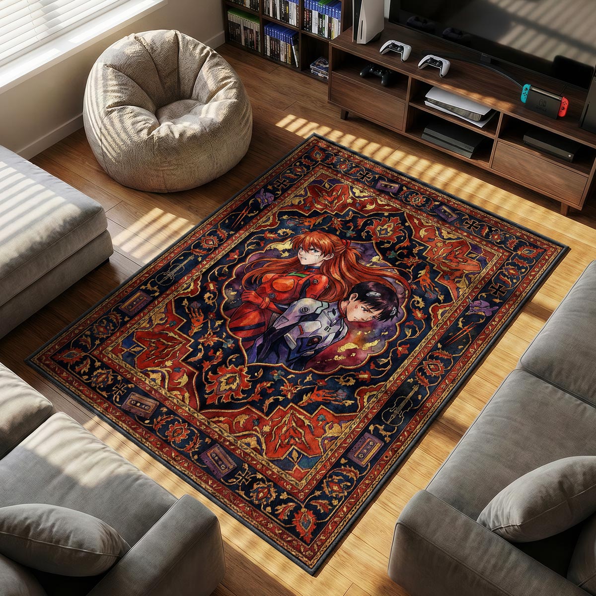 Asuka & Shinji Back-to-Back Rug - Evangelion Chair Mat