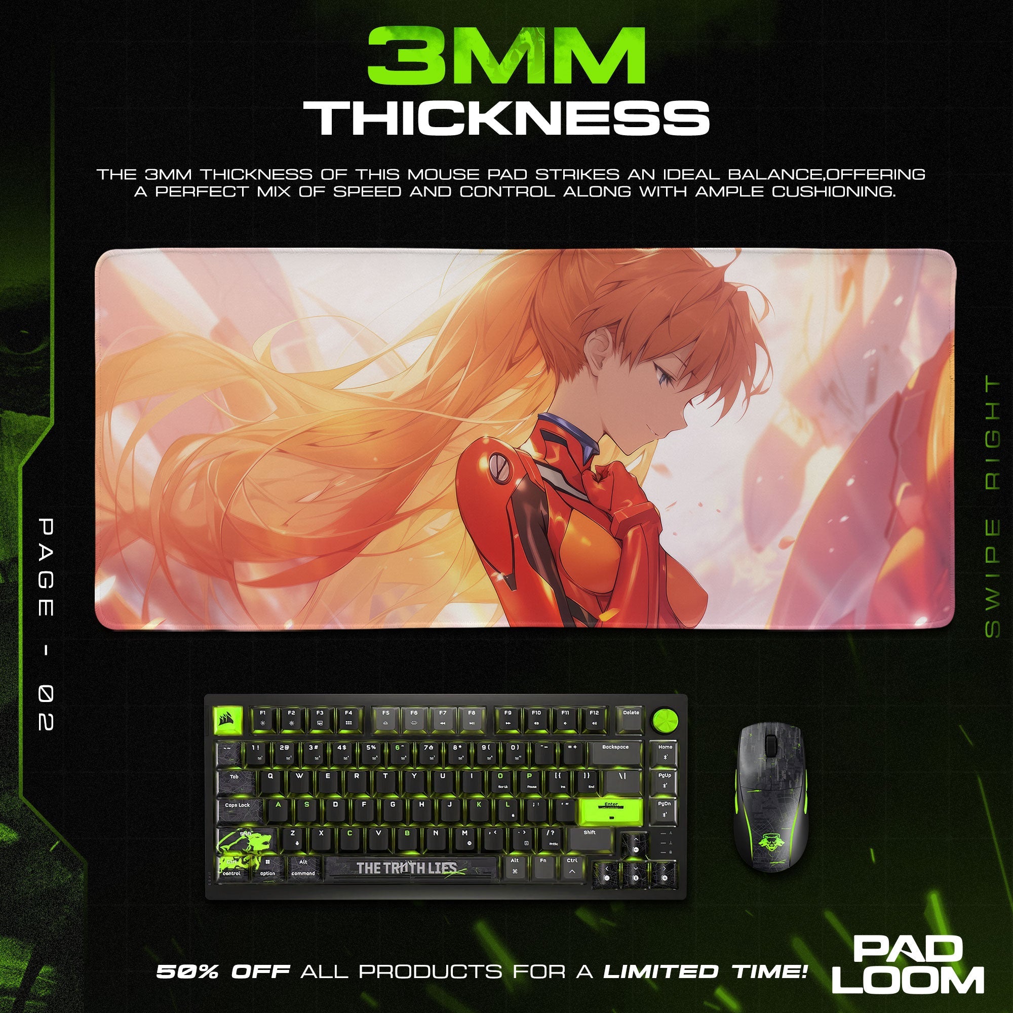 Asuka Silent Resolve Mouse Pad, Anime Gaming Desk Mat Padloom