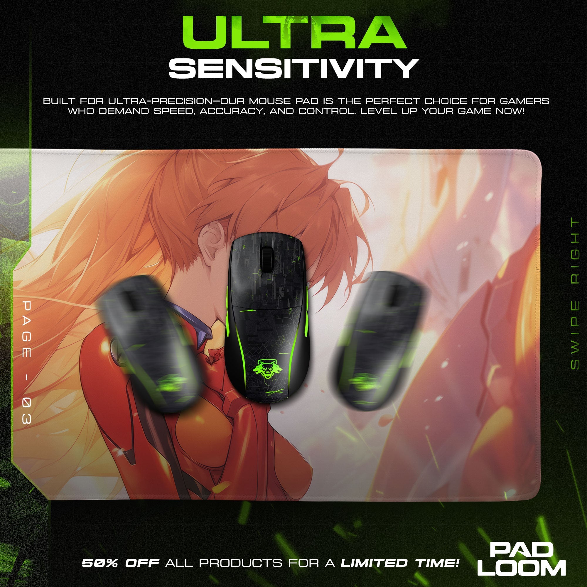 Asuka Silent Resolve Mouse Pad, Anime Gaming Desk Mat Padloom